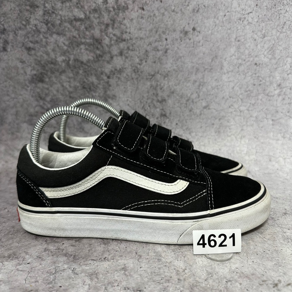 Vans Old Skool V Sneakers Women 8 Black White Hook Loop Skate Shoes Low Top